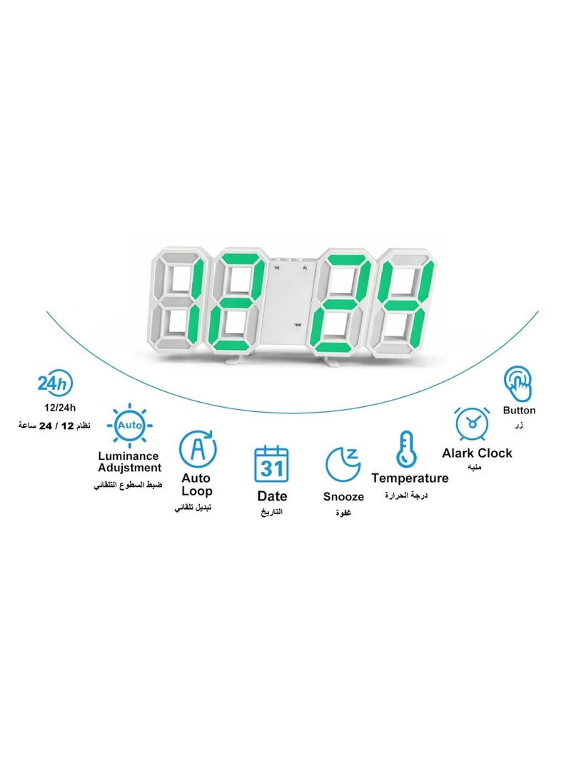 3D LED Digital Wall Clock – Time, Date & Temperature Display with Alarm, Auto Brightness & 12/24H Format - Image 3